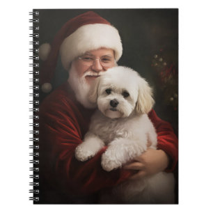 Caderno Espiral Bichon Frise com Papai Noel Natal Festivo