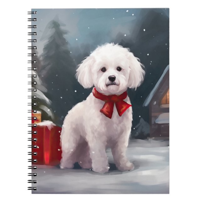 Caderno Espiral Bichon Frise Dog no Natal da Neve (Frente)