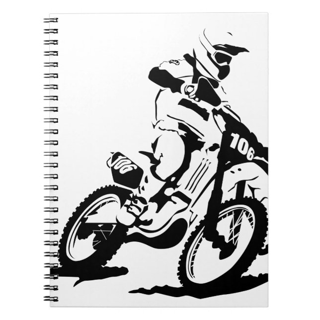 Caderno Espiral Bicicleta e cavaleiro simples de Motorcross (Frente)