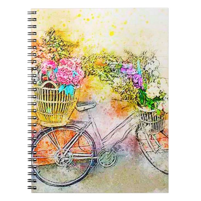 Caderno Espiral Bicicleta e flores  (Frente)
