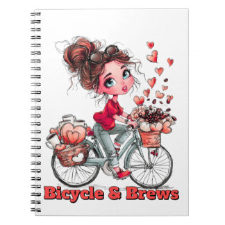 Caderno Espiral Bicycle & Brews Cute Coffee Girl Spiral Notebook