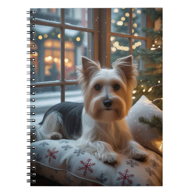 Caderno Espiral Biewer Terrier Com Luzes de Natal Feriado (Frente)