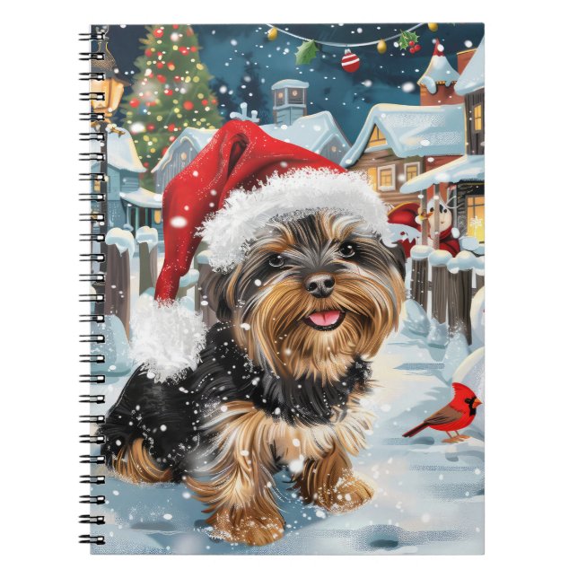 Caderno Espiral Biewer Terrier Dog Winter Wonderland Natal Joy (Frente)