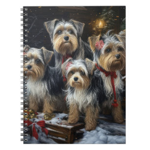 Caderno Espiral Biewer Terrier Nevado Trineo Decoración de Navidad