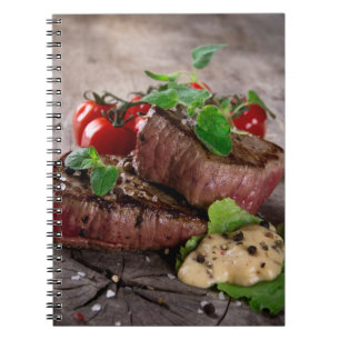 Caderno Espiral Bifes grelhados do churrasco com ervas e os