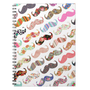 Caderno Espiral Bigodes coloridos femininos engraçados dos padrõ
