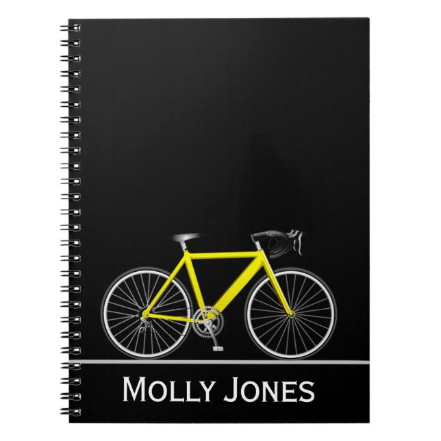 Caderno Espiral Bike Amarelo com Nome em Preto (Frente)