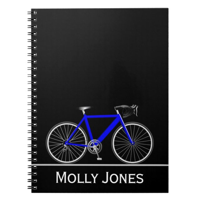 Caderno Espiral Bike Azul com Nome em Preto (Frente)