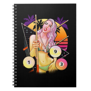 Caderno Espiral Billiard Girl Vaporwave 80s 90s Piscina Snooker