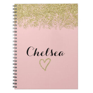 Caderno Espiral Binário em Cascata De rosa Rosa E Dourada Com Larg