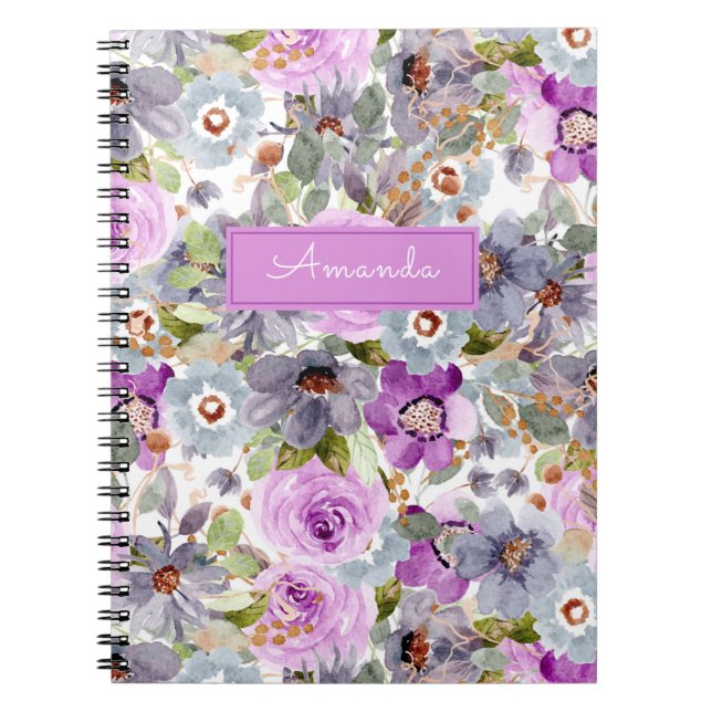 Caderno Espiral Binder de Anel de Padrão Floral de Aquarela 3 (Frente)