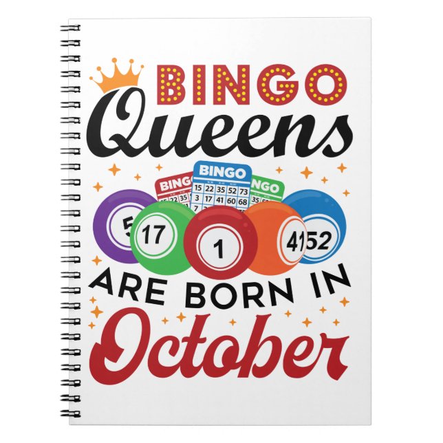 Caderno Espiral Bingo Birthday Bingo Queens São Nasceres em outubr (Frente)