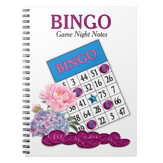 Caderno Espiral Bingo Game Night Notes Pink Flowers (Frente)
