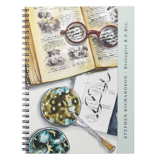Caderno Espiral Biologia Biologista Cientista Watercolor Monograma (Frente)
