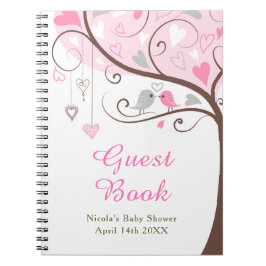 Caderno Espiral Birds Hearts Tree Pink Baby Shower