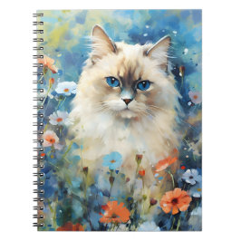 Caderno Espiral Birman Cat Coloração d'água trabalho de arte