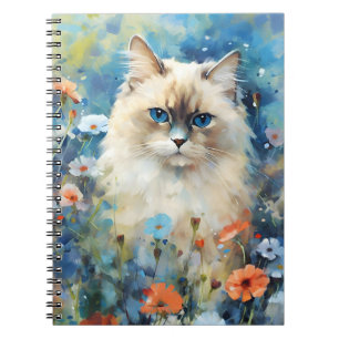 Caderno Espiral Birman Cat Coloração d'água trabalho de arte