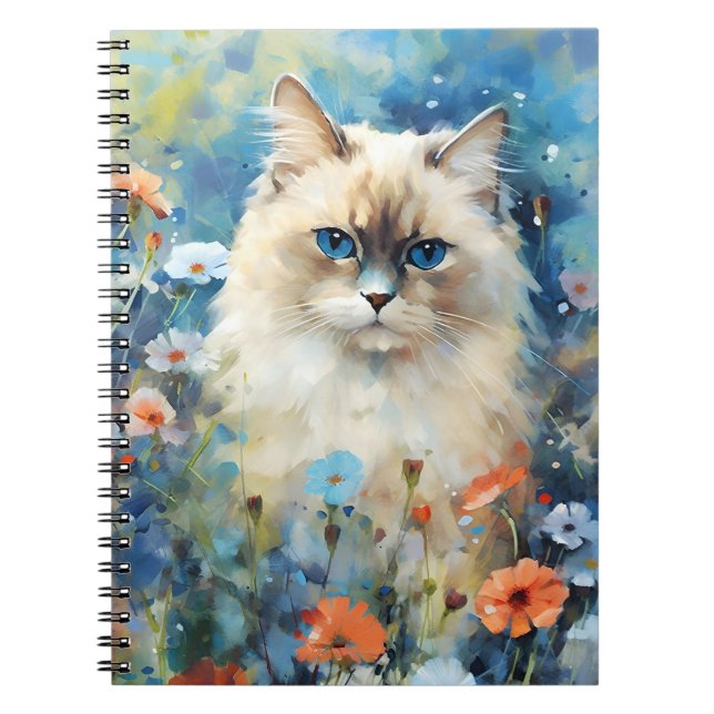 Caderno Espiral Birman Cat Coloração d'água trabalho de arte (Frente)
