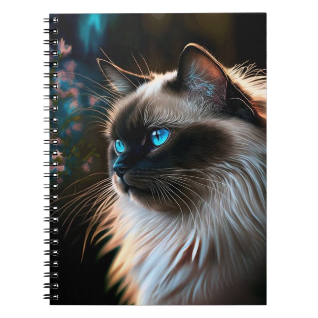 Caderno Espiral Birman Cat em Bloco de Óleos Floral (Frente)