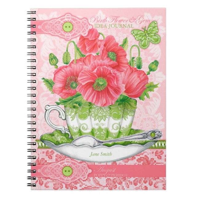 Caderno Espiral Birth Flower e Gem August Lace (Frente)