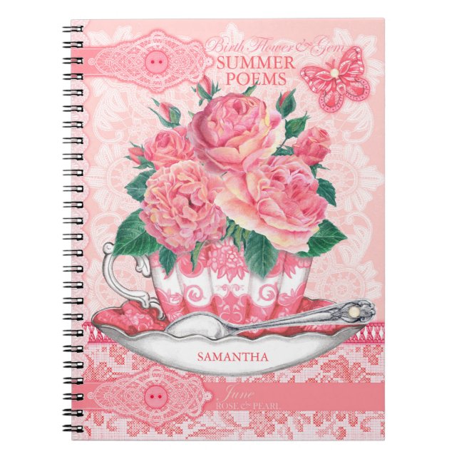 Caderno Espiral Birth Flower e Gem June Lace (Frente)