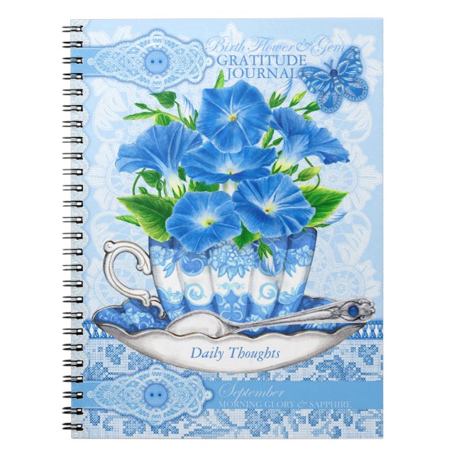 Caderno Espiral Birth Flower e Gem Setembro Lace (Frente)