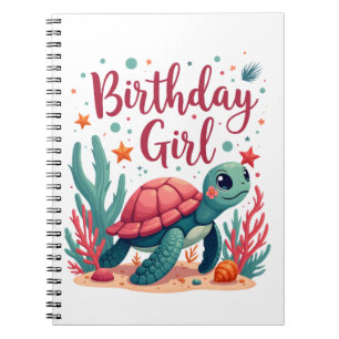 Caderno Espiral Birthday Girl Sea Turtle Tema Ocea Festa de aniver