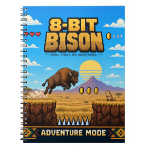 Caderno Espiral Bisão, Arte de Pixel Retro de 8 Bits