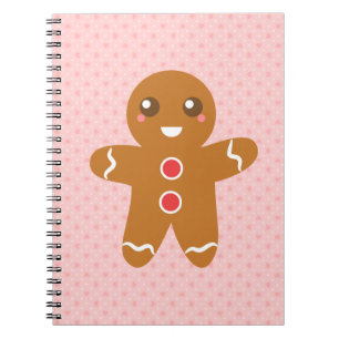 Caderno Espiral Biscoito de Natal fofo e feliz Rosa