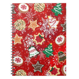 Caderno Espiral Biscoitos de Natal e Flocos de Neve em Vermelho