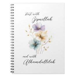 Caderno Espiral Bismillah Alhamdullilah Floral Cor Pastel