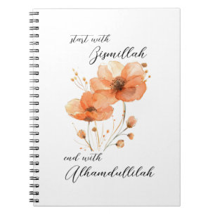 Caderno Espiral Bismillah Alhamdullilah Floral Laranja