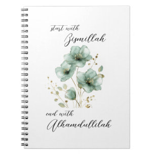 Caderno Espiral Bismillah Alhamdullilah Floral Verde