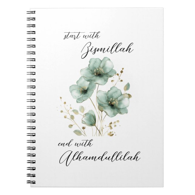 Caderno Espiral Bismillah Alhamdullilah Green Floral (Frente)