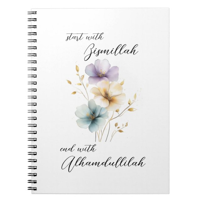 Caderno Espiral Bismillah Alhamdullilah Pastel Color Floral (Frente)