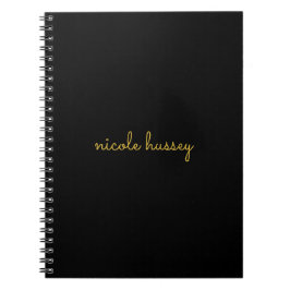 Caderno Espiral Black and Gold Script  | Stylish Monogram Modern