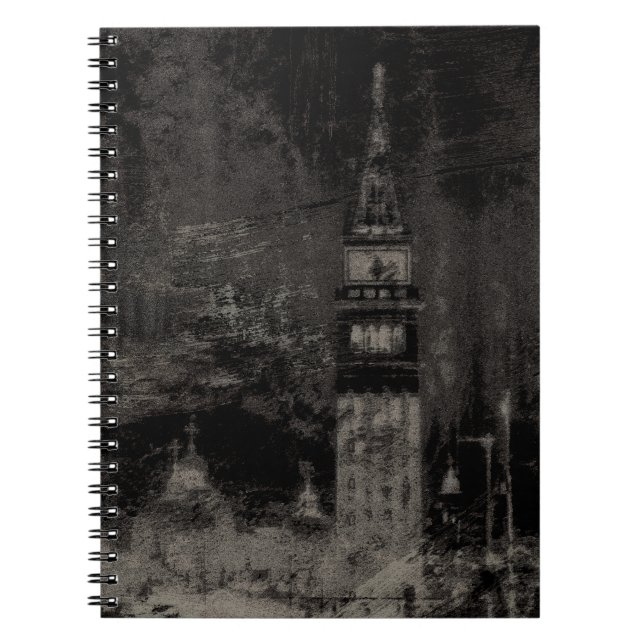 Caderno Espiral Black and Taupe Distress Skyline Veneice Itália (Frente)