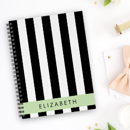 Caderno Espiral Black and White Stripes, Stripes, Linhas, Seu Nome