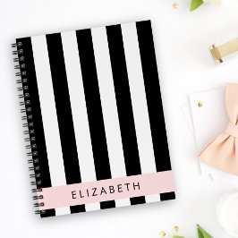 Caderno Espiral Black and White Stripes, Stripes, Linhas, Seu Nome