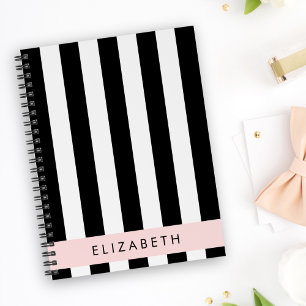 Caderno Espiral Black and White Stripes, Stripes, Linhas, Seu Nome