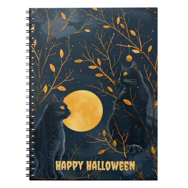 Caderno Espiral Black Cat Feliz Halloween (Frente)