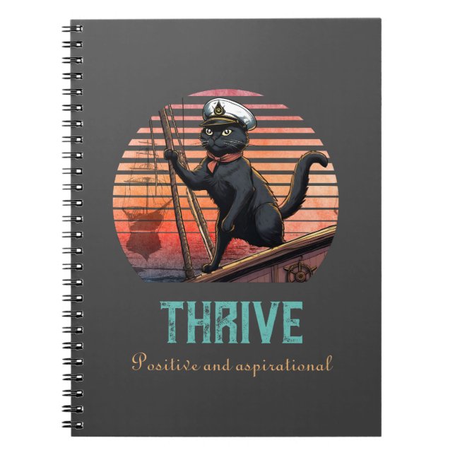 Caderno Espiral Black Cat Sunset: Uma Viagem para a Foto THRIVE (Frente)