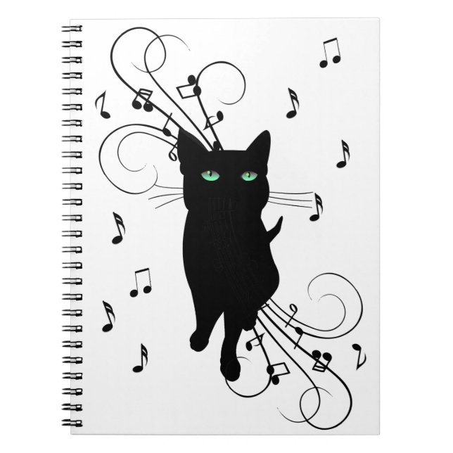 Caderno Espiral Black Cat Surrounded by Whispering Notes of Music (Frente)