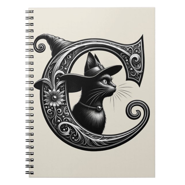 Caderno Espiral Black Cat Witchy - Letra C Magic Spell (Frente)