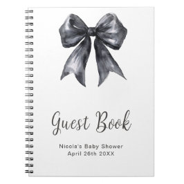 Caderno Espiral Black Coquette Bow Baby Shower Guest Book