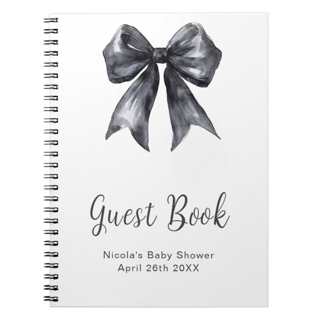 Caderno Espiral Black Coquette Bow Baby Shower Guest Book (Frente)