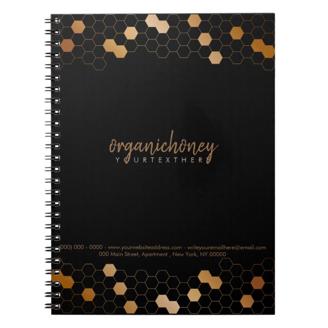 Caderno Espiral Black Farm Honeycomb Bee Apiary Organic Gold (Frente)