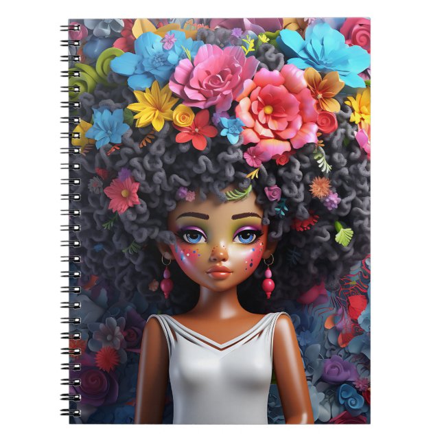 Caderno Espiral Black girl magic melanin brown skin girls flowers (Frente)