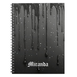 Caderno Espiral Black Gothic Drip Liquid Glitter Paint Dark