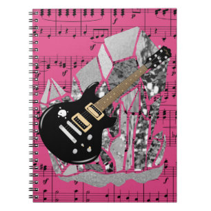 Caderno Espiral Black Guitar Pink Sheet Music Silver Crystal